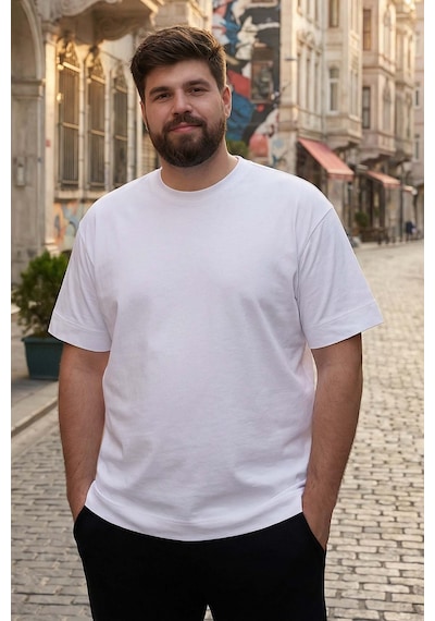 Tommylife Beyaz Basic Kısa Kol O Yaka Büyük Beden Erkek T-shirt - 88072 Beyaz