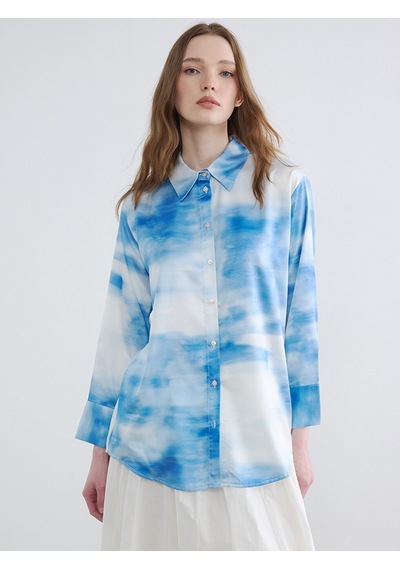 Lcw Modest Mavi Batik Saten Kadın Gömlek Tunik
