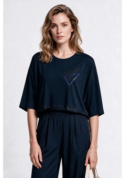 Daido Daıdo Kadın Rahat Kesim Bisiklet Yaka Üçgen Aplike Detaylı İki Dokulu Kısa Kol T-shirt Siyah Daido Daıdo Kadın Rahat Kesim Bisiklet Yaka Üçgen Aplike Detaylı İki Dokulu Kısa Kol T-shirt Siyah