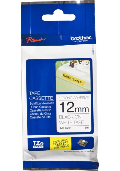 Brother P Touch Tze S231 Tze Tape 12Mm Beyaz Üzerine Siyah Güçlü