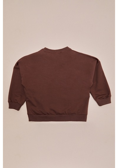 Fullamoda Ayıcık Baskılı Oversize Kız Çocuk Sweatshirt Kahve