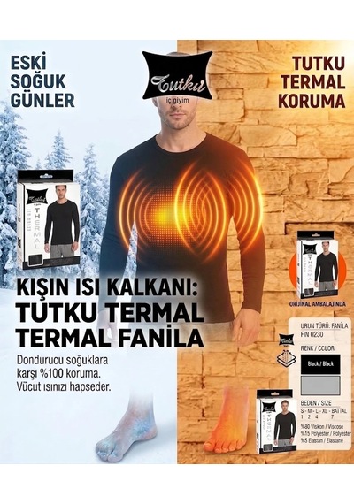 Wınneraın Tutku Erkek Termal Kışlık Fanila - Siyah