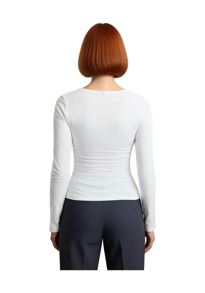 Ersefa Stil Kadın Büzgü Drape Detaylı Vücuda Oturan Bluz Regular Örme Sl Ekru