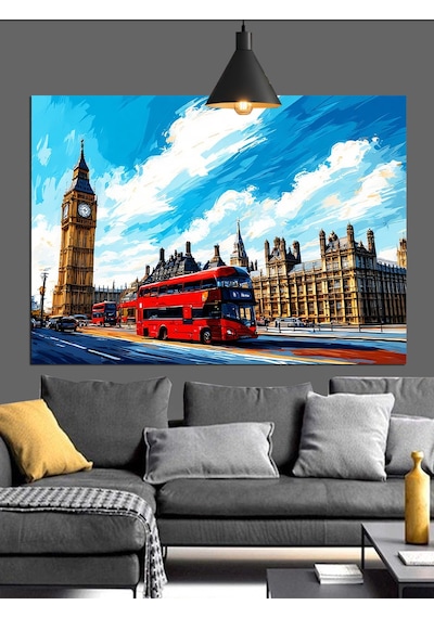 Londra Big Ben Araba Şehir Dekoratif Kanvas - Mdf Ahşap Tablo