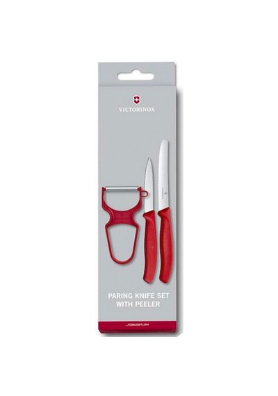Victorinox 6.7111.35 Swiss Classic Soyma Bıçağı + Soyacak 3lü Set, Kırmızı