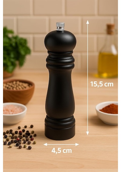 Suwors Ahşap Tuz Ve Karabiber Öğütücü / 15.5 Cm Siyah Bambu Baharat Değirmeni / Ayarlanabilir Seramik Öğütüc Diğer