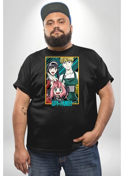 Angemiel Spy X Family Anime Özel Tasarım Siyah Büyük Beden Erkek Kadın Unisex Basic Ön Baskılı Tişört Siyah