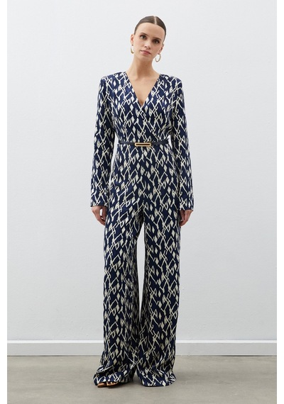 Sateen Desenli Saten Tulum - Lacivert
