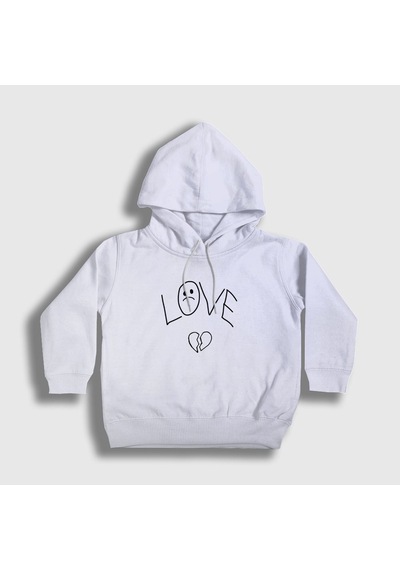 Presmono Unisex Çocuk Love Lil Peep Kapüşonlu Sweatshirt Beyaz