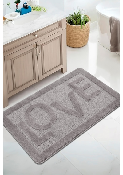 Doğal Kaymaz Taban Banyo Paspas Uzun Ömürlü Yumuşak Dokulu Su Emici Yıkanabilir Love 60x100 Gri