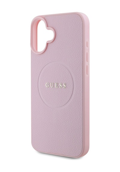 Apple iPhone 16 Plus Uyumlu Kılıf Guess Lisanslı Magsafe Şarj Özellikli Yazı Logolu Grained Kapak Pembe