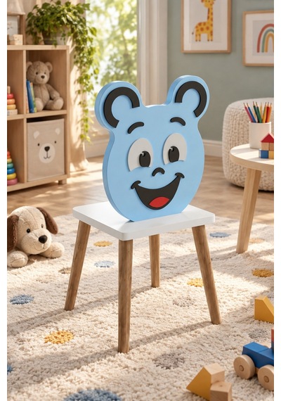 Sulorahome Mavi Happy Face Figürlü Çocuk Sandalyesi Açık Mavi