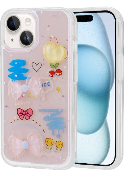 Nourthkiingdom Apple Uyumlu iPhone 15 Plus Kabartma Figürlü Parlak Nrtk Minimini Silikon Kılıf-pembe Pembe