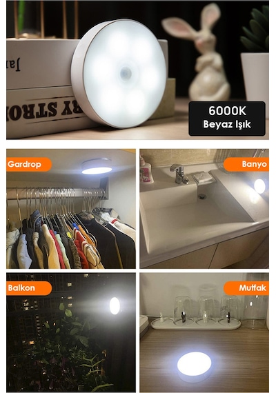 Technojet 3 Adet Akıllı Hareket Sensörlü Uzaktan Kumandalı USB Şarjlı Kablosuz Spot Led Gece Lambası