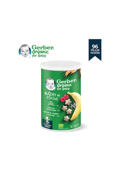 Gerber Organik Pirinçli, Buğdaylı, Muzlu ve Ahududulu  Bebek Atıştırmalığı 35 gr x 5 Adet