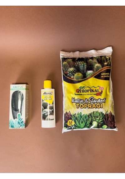 Kaktüs Dikim Ve Bakım Seti 4 Parça Dikim Aleti + 2,5 Lt Toprak + 225 Ml Besin