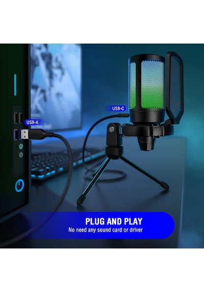 Pc Oyun Mikrofonu, Usb Mikrofon, Yayın Podcast Stüdyosu İçin, Mikrofon Standı Ve Sessize Alma T
