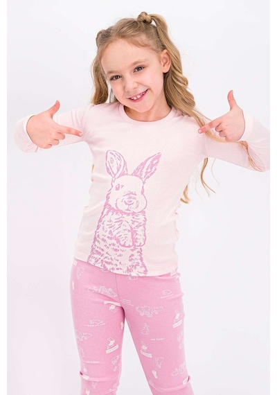 Rolypoly Tozsomon Rabbit Happy Kız Çocuk Pijama Takımı Somon
