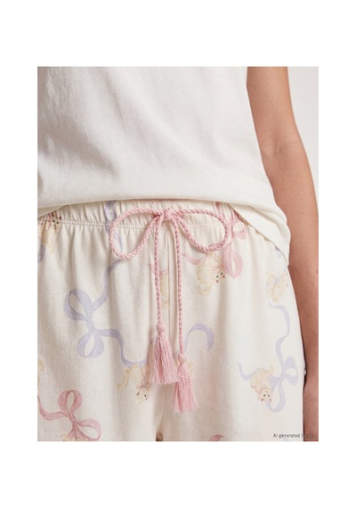Lcw Dream Ekru Beli Lastikli Baskılı Kadın Şort Pijama Altı 2'li