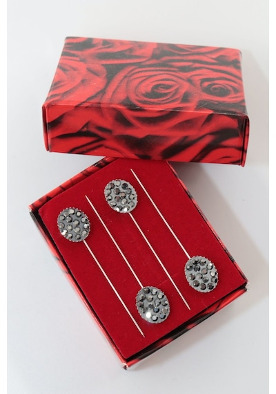 Numetal 4'lü Oval Taşlı Eşarp İğnesi. Şal İğnesi. Türban İğnesi. Başörtü İğnesi. Eşarp Ve Şal İğnesi Gümüş