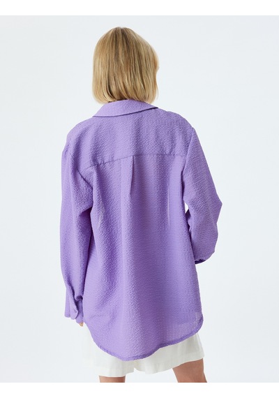 Koton Oversize Gömlek Dokulu Uzun Kollu Lila 4sak60179ew Lila