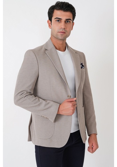 Slim Fit Torba Cepli Esnek Yünlü Bej Ceket C 745