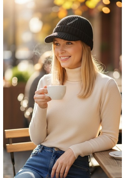 Ritagarcia Premium Soft Örgü Şapka / Bere - Siperli Kışlık Cap Şapka Siyah
