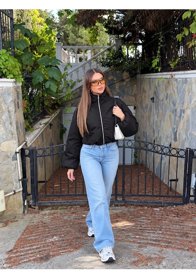 Unika Boutique Kadın Dik Yaka Fermuarlı Crop Şişme Bomber Mont Çok Renkli