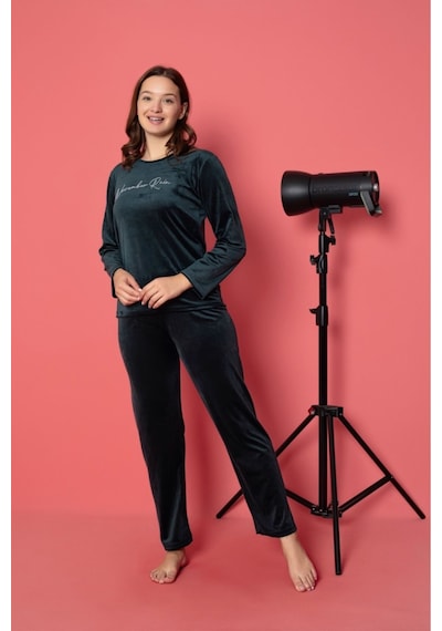 Lukitus Pamuklu Kadife Pijama Takımı Kadife01 Yeşil