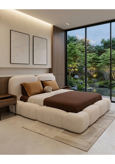 Most Cosmo Premium Bazalı Karyola Beyaz Bukle Kumaş Yatak İçindir 160 x 200 CM
