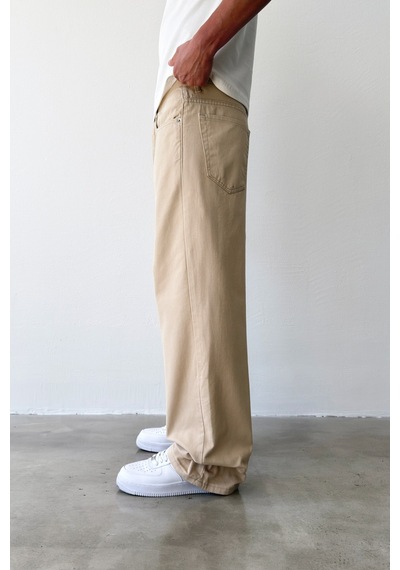 Flaw Gabardin Baggy Pantolon-29633 Bej
