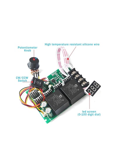 60a Dc Motor Pwm Hız Kontrol Kartı 10v-55v Dijital Ekranlı Sürücü İleri Geri Yön Şalterli Kademesiz Potansiyometreli Güç