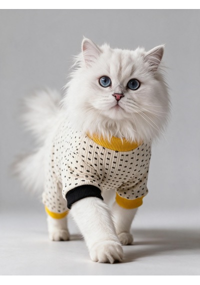 Spotty Sunny Minny Kedi Uyku Seti Siyah Beyaz Puantiyeli Penye Kedi Tulumu Ve Mini Yastık