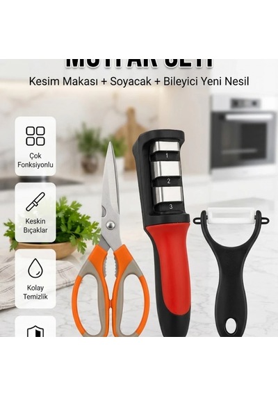 3 Lü Paslanmaz Çelik Mutfak Makası Seti Et, Sebze Ve Kapak Açma İçin Renkli