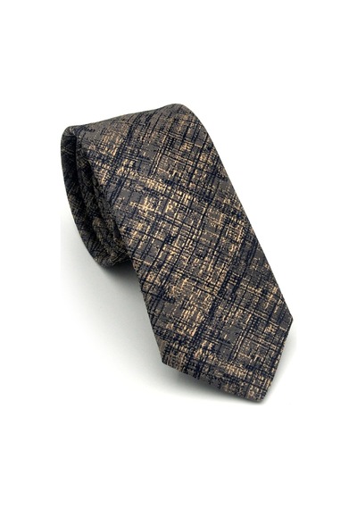 Gaffy Lacivert Bej Kırcıl Desenli Gri Dokuma Kumaş Mendilli Slim Fit Kravat // Sdk-2610-3 Gri
