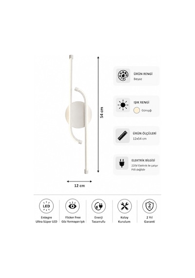 AvizeGO Unis Modern Led Duvar Apliği Günışığı Beyaz