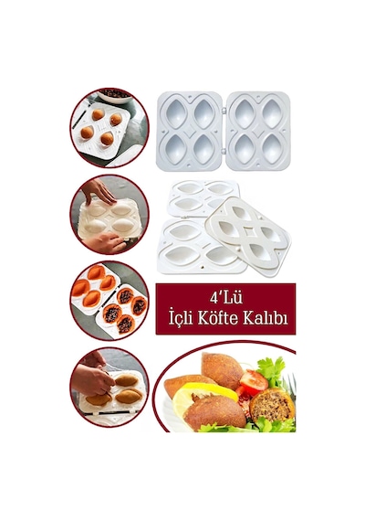 Içli Köfte Yapma Aparatı Pratik 4'lü Içli Köfte Kalıbı Silikon Beyaz Diğer