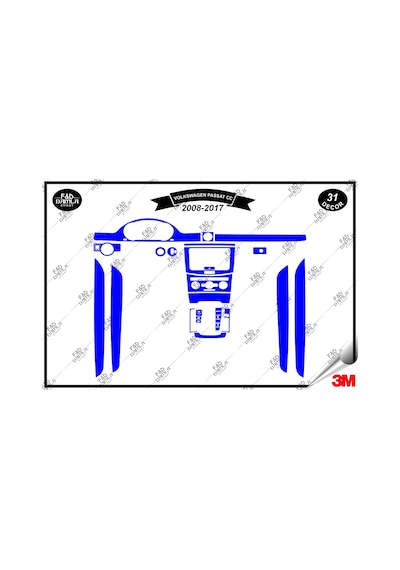 Volkswagen Passat Cc 2008-2017 Torpido Konsol Trim Göğüs Maun Kaplama Set 31 Parça Mavi Renk
