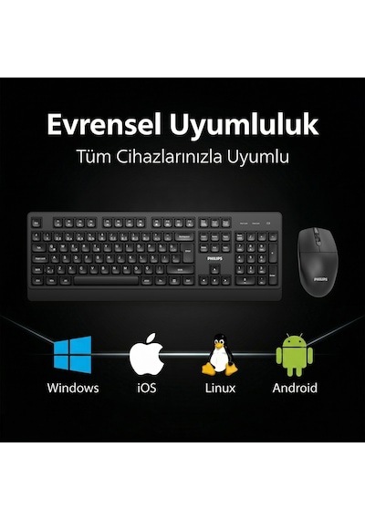 Philips SPT6347 Kablosuz Türkçe Q Klavye ve Mouse Seti