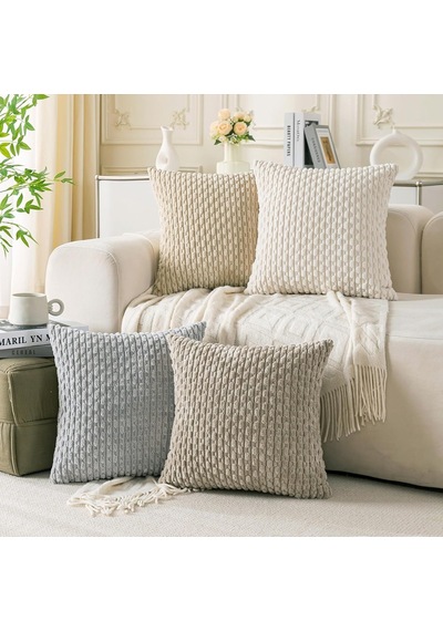 4'lü Set Nötr Dekoratif Yastık Kılıfı 45x45 Cm Kadife Kırlent Kılıfları Yatak Kanepe Kanepe Oturma Odası İçi Çok Renkli