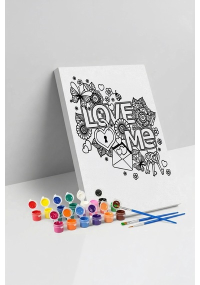 Love Desenli Mandala Ahşap Boyama Seti 40x50 Cm