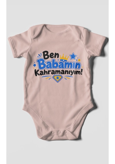 Morivokids Ben Babamın Kahramanıyım Kısa Kollu Bebek Body %100 Pamuk Pastel Pembe