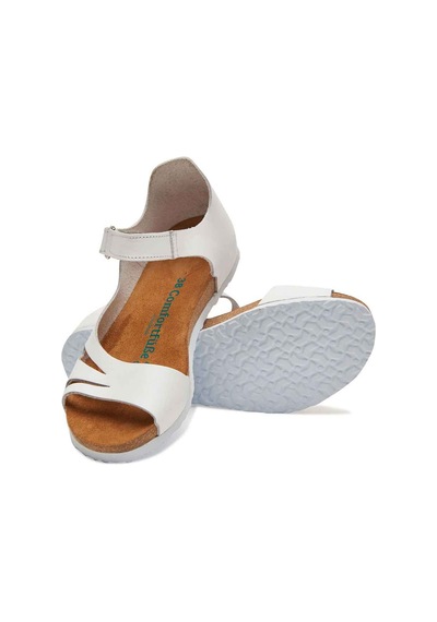 Comfortfusse Daisy - Kadın Ortopedik Hakiki Deri Sandalet Beyaz