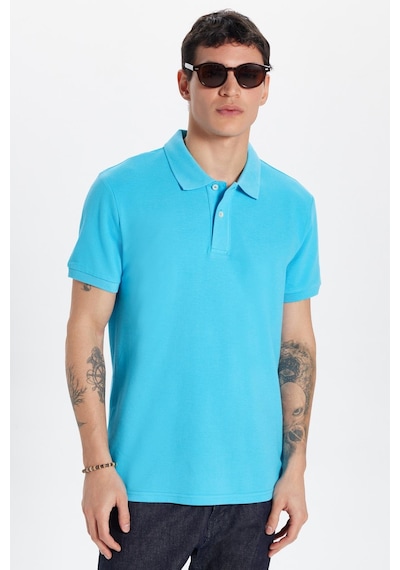 Tudors Erkek Slim Fit Dar Kesim %100 Pamuk Mavi Polo Yaka Tişört-32725 Toz Mavisi Mavi