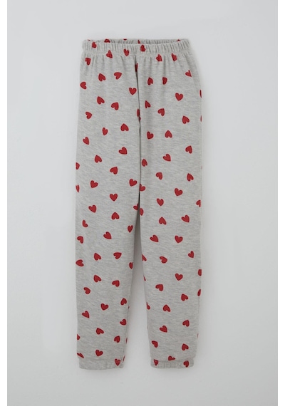 Breeze Kız Çocuk Pijama Takımı Kalp Desenli 4-8 Yaş, Açık Gri Melanj Açık Gri Melanj