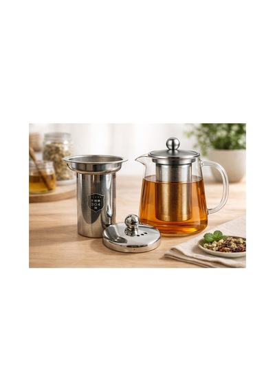 Borosilikat Cam Demlik 750 Ml,paslanmaz Çelik Süzgeçli,ısıya Dayanıklı, Kulplu Çay Demliği Diğer