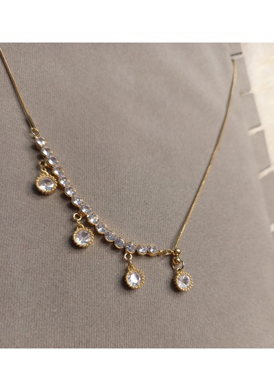 Beren Aksesuar Stainless Steel Zirkon Taşlı Çelik Kolye Gold