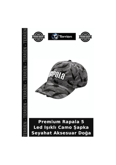 Terrien Premium Rapala 5 Led Işıklı Camo Şapka Seyahat Aksesuar Doğa Çok Renkli