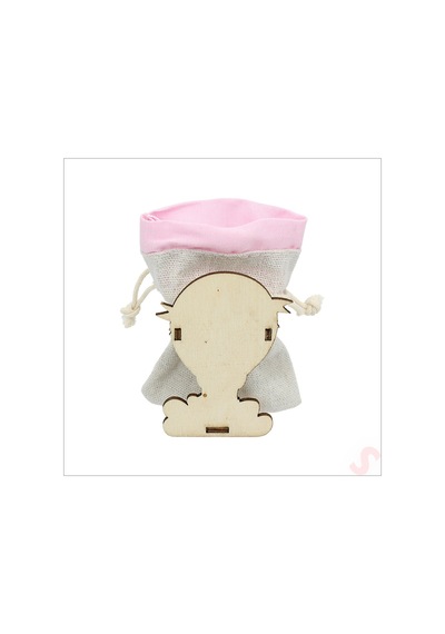 Ahşap Standlı 10cm X 8cm Kese, Pembe Uçan Balon - 1 Adet Renkli Çok Renkli