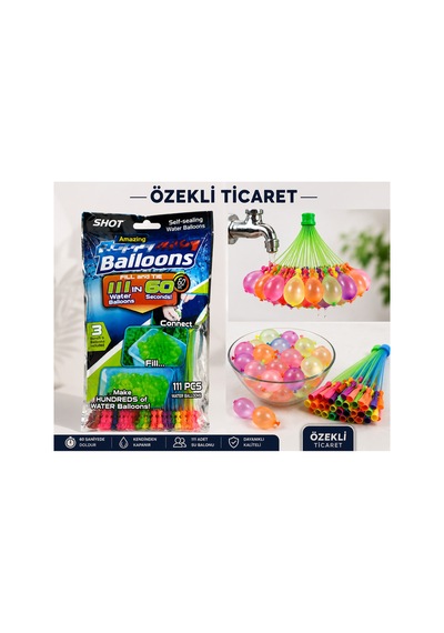 Su Balonu Kendinden Bağlamalı 111'li Set Şipşak Dolum Su Balonları Renkli Çok Renkli Çok Renkli